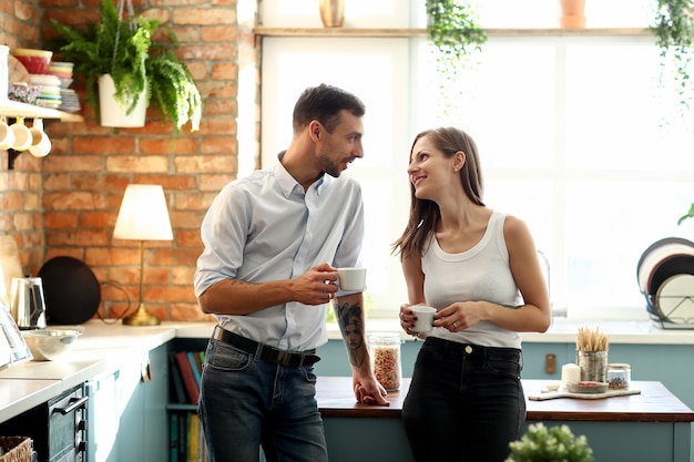 Lovely couple spending time together at home