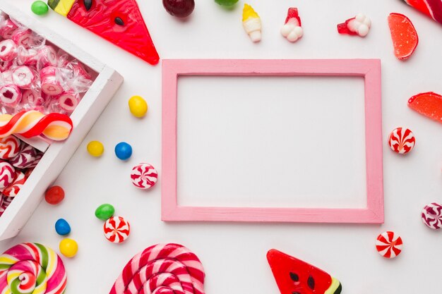 Lovely frame with copy space and candies