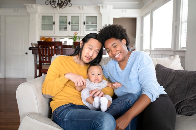 Lovely multicultural family spending time together in the new normal