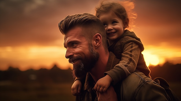 Lovely portrait of father and child in celebration of father's day