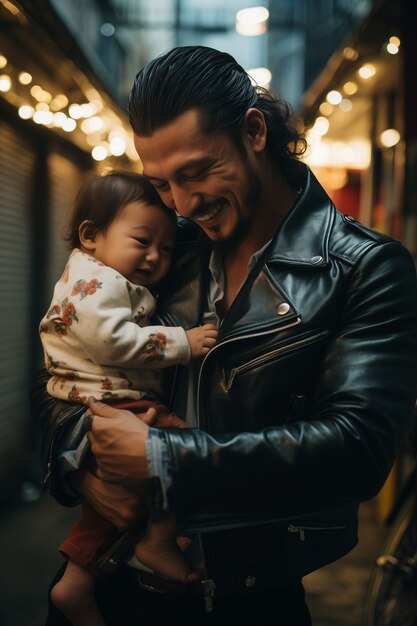 Lovely portrait of father and child in celebration of father's day