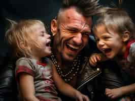 Free photo lovely portrait of father and children in celebration of father's day