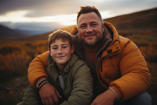 Free photo lovely portrait of father and son in celebration of father's day