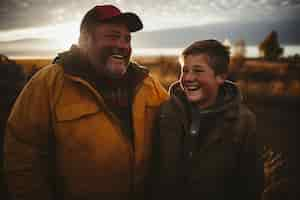 Free photo lovely portrait of father and son in celebration of father's day