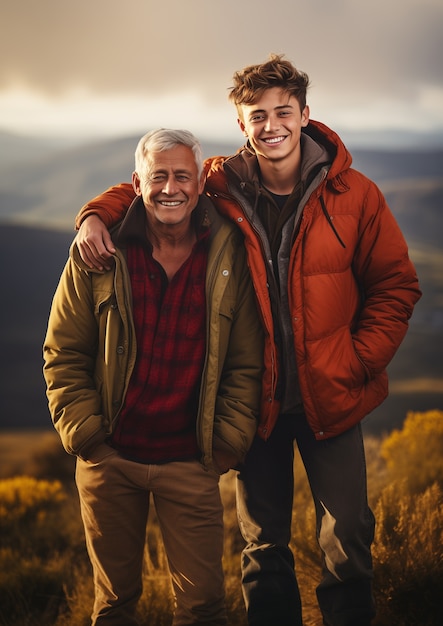 Free photo lovely portrait of father and son in celebration of father's day