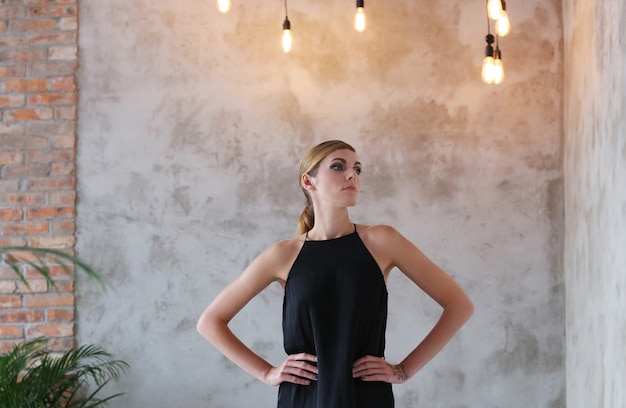 Free photo lovely woman in black dress