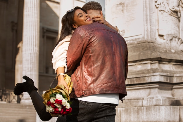 Lovely woman having a date with her boyfriend on valentine's day