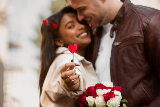 Lovely woman having a date with her boyfriend on valentine's day