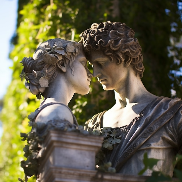 Lovers greek busts in nature