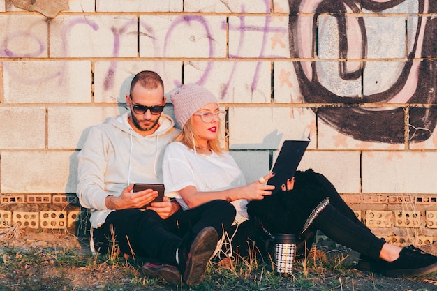 Free Photo loving couple chilling together outside