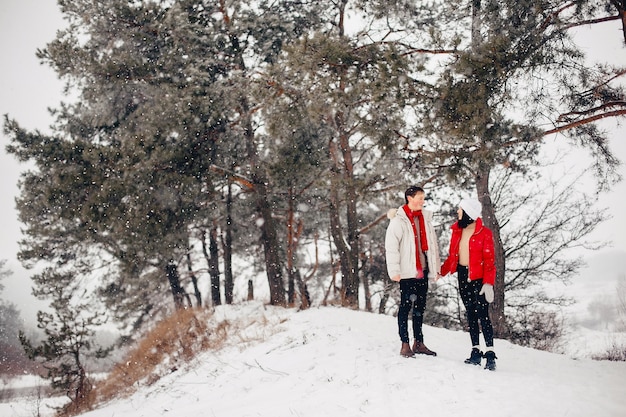 Free Photo loving couple walking in a winter park