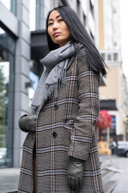 Low angle asian model posing