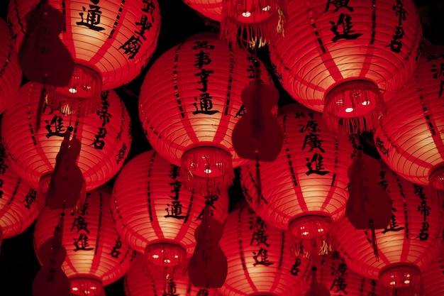 Free photo low angle asian paper lanterns