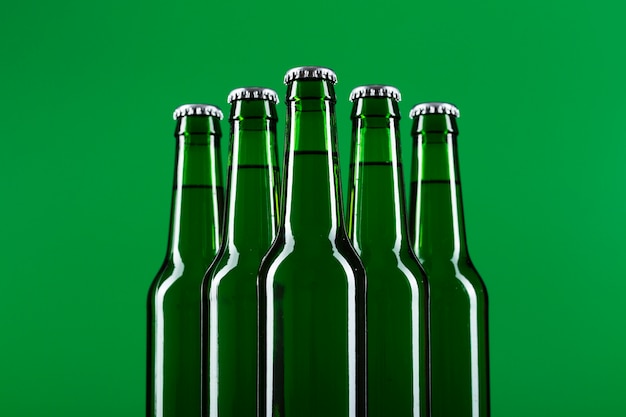 Free photo low angle beer bottle pack