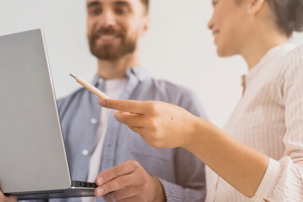 Low angle coworkers teamwork at office