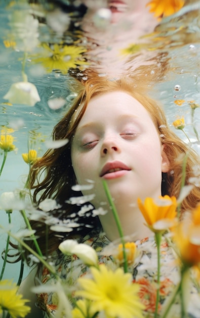 Free Photo low angle girl posing with flowers