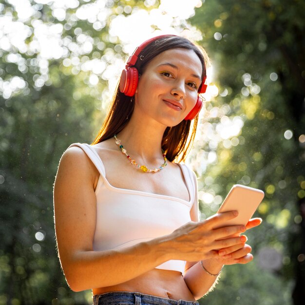 Low angle girl with headphones