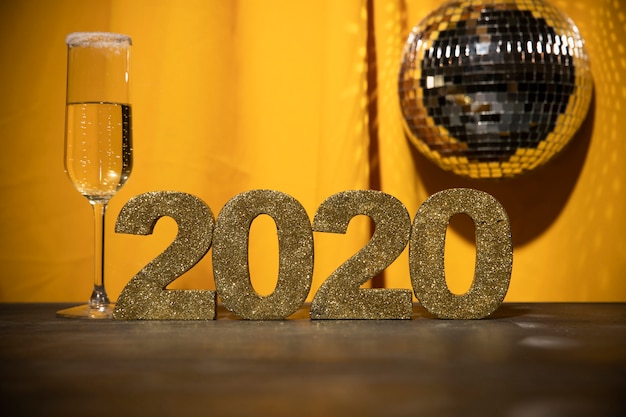 Free photo low angle golden sign with new year date