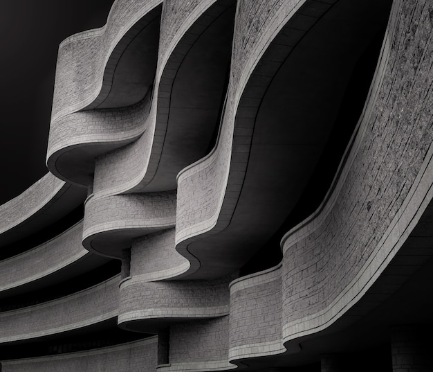 Free Photo low angle greyscale of a building with modern brutalist architecture under the sunlight