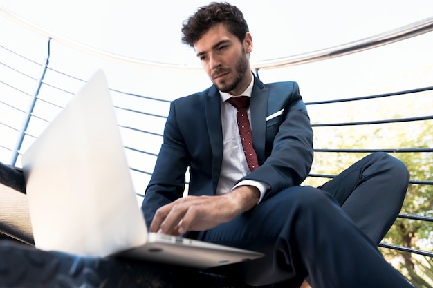 Low angle lawyer working on stairs