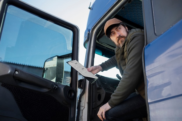 Low angle man sitting in truck