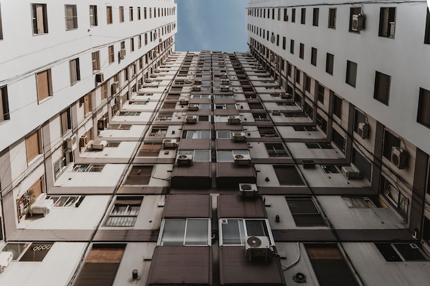 Low angle of massive concrete building in the city