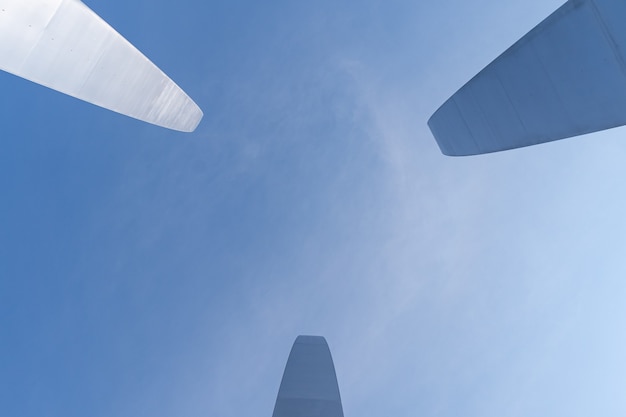 Low angle shot of Air Force memorial in Arlington Virginia under a blue clear sky