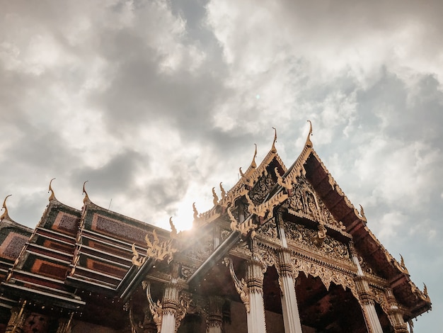 Low angle shot of beautiful design of a temple in Bangkok, thailand