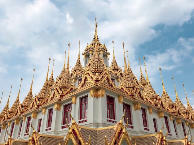 Low angle shot of beautiful design of wat ratchanatdaram temple in Bangkok, Thailand