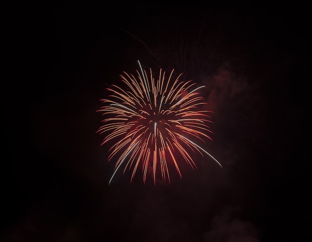 Free Photo low angle shot of a beautiful red firework isolated on black sky