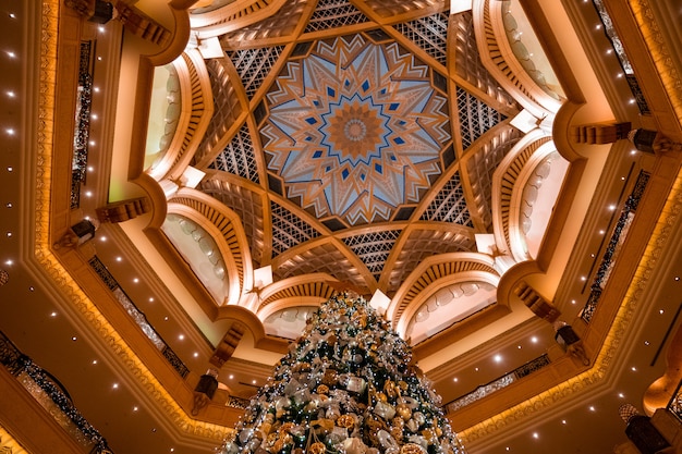 Low angle shot of the Christmas tree in Emirates Palace in Abu Dhabi, UAE