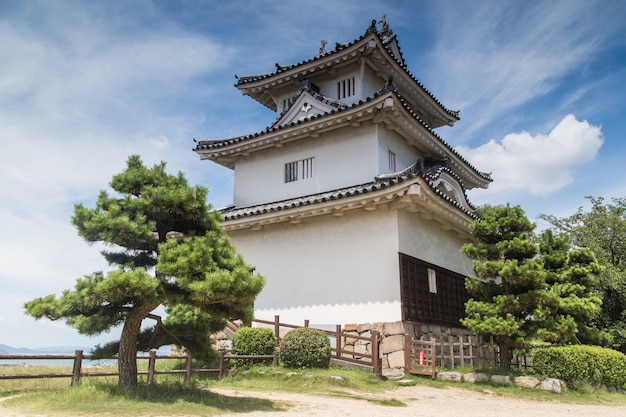 Low angle shot of the magnificent Uwajima Castle captured under the blue sky in Japan