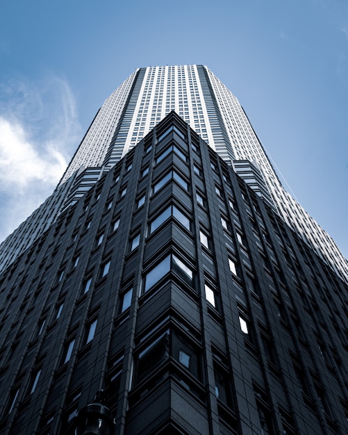 Free Photo low angle shot of a tall city building with a blue sky in the background  in new york