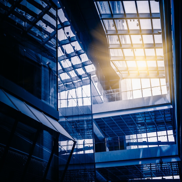 Free photo low angle view of glass roof in modern building