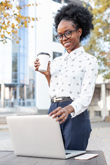 Low angle woman working outdoor