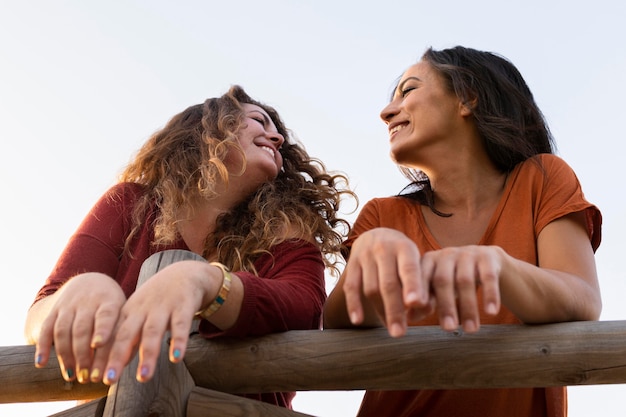 Free photo low angle of women friends outdoors