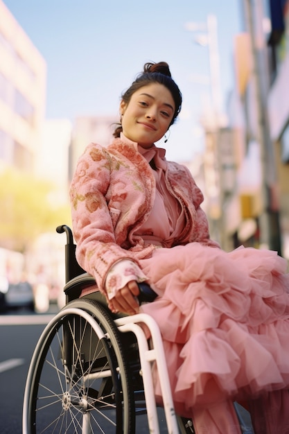 Low angle young woman in wheelchair