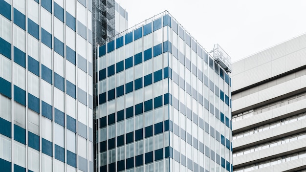 Free photo low view modern skyscrapers office buildings