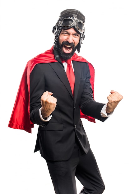 Free photo lucky super hero businessman