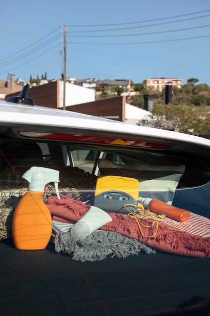 Luggage seen from the rear car window