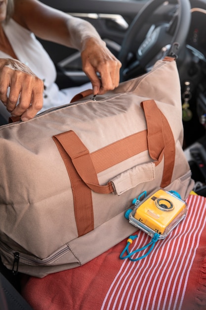 Luggage seen from the rear car window