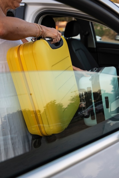 Luggage seen from the rear car window