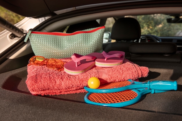 Luggage seen from the rear car window