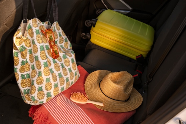 Luggage seen from the rear car window