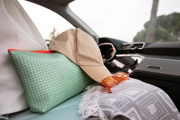 Luggage seen from the rear car window