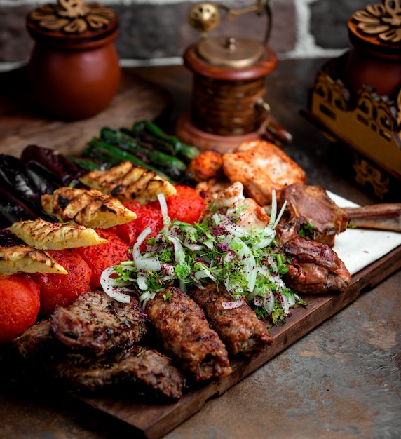 Lule kebab with fried vegetables