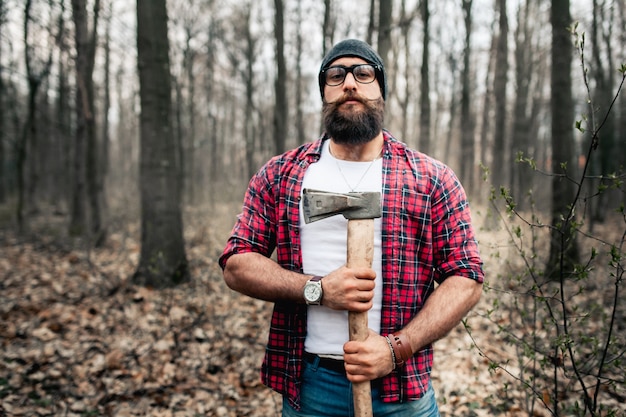 lumberjack worker forest mustache brutal