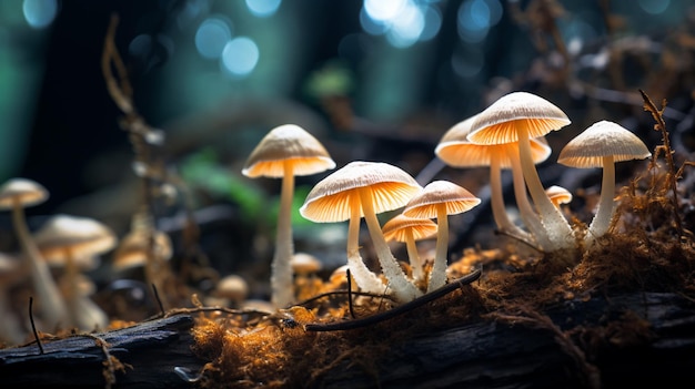 Free photo luminescent mushrooms carpeting the jungle floor casting an otherworldly glow