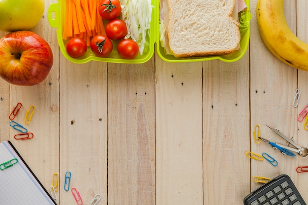 Lunch box and school materials