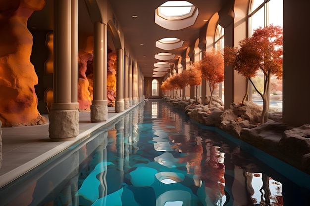 Free Photo luxurious hallway swimming pool